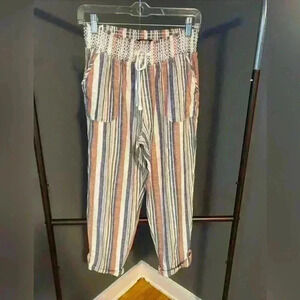 Rewash‎ brand Women’s Linen striped pants, stretch waist, Size M